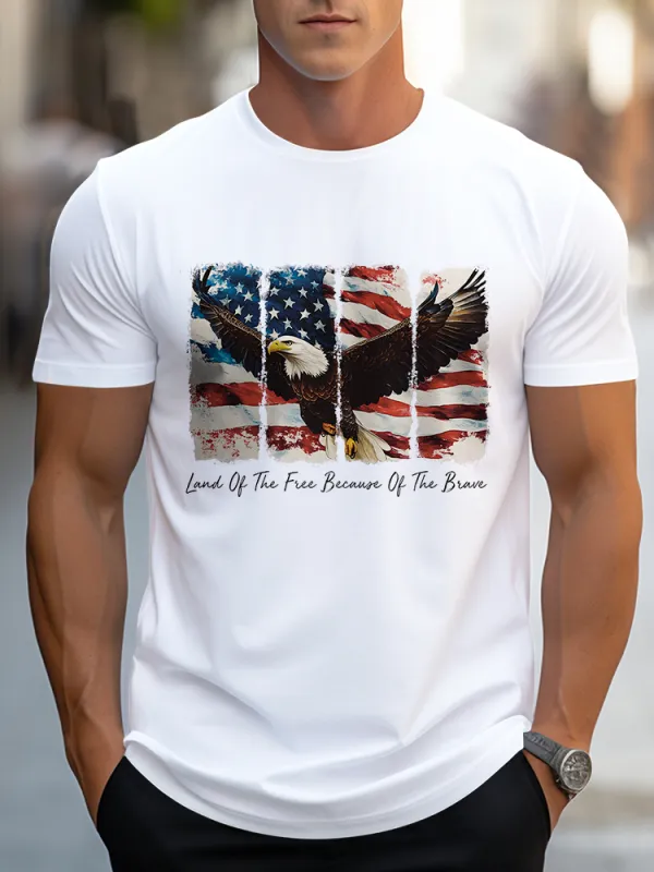Man'S Land Of The Free Because Of The Brave Round-Neck Short-Sleeved T-Shirt