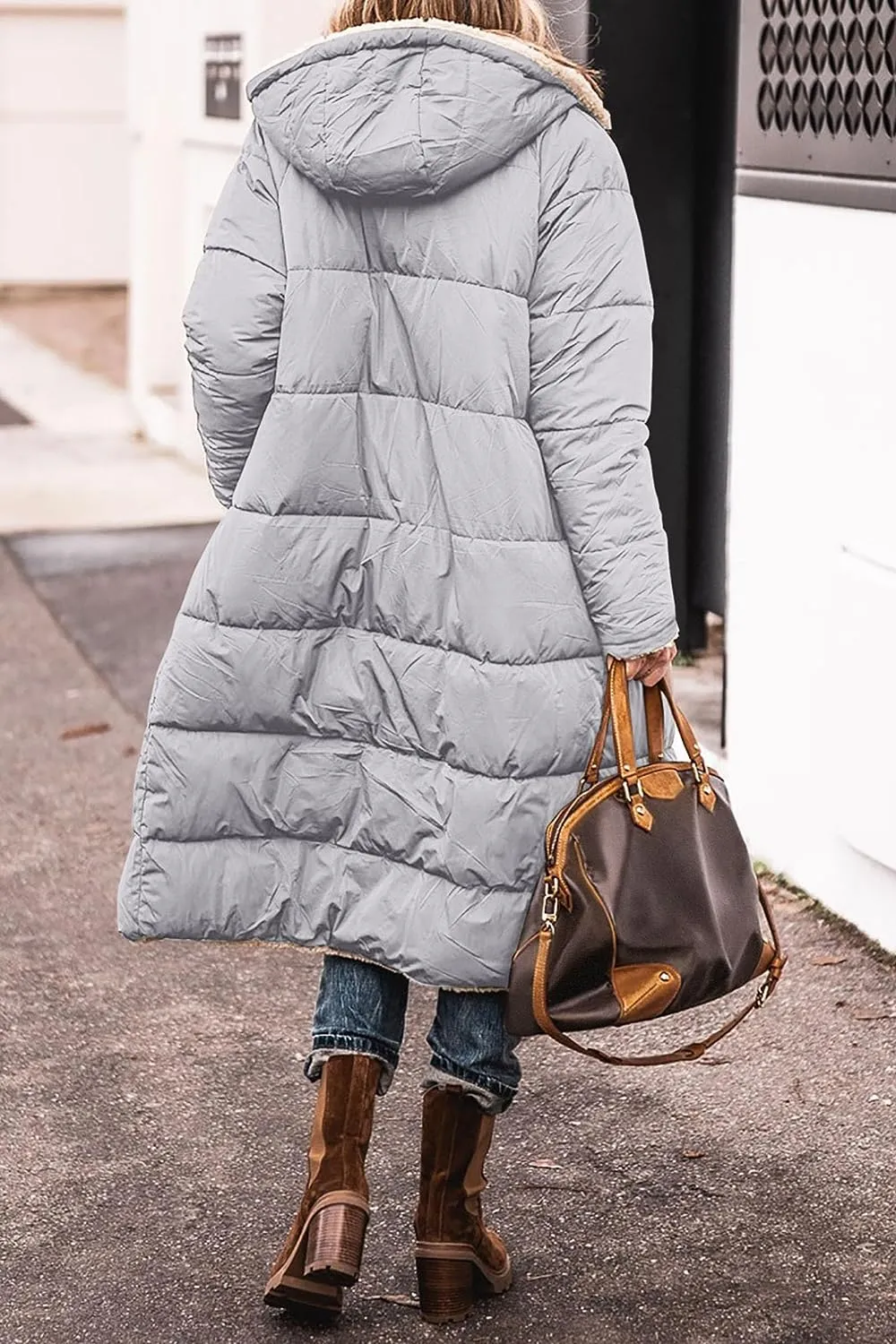 Women's 2023 Warm Winter Coats Reversible Sherpa Fleece Long Hooded Puffer Jackets Outerwear