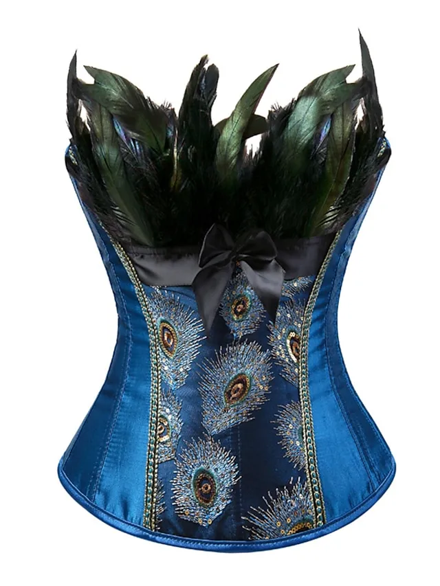 Women's Corsets Halloween Party & Evening Club Comfortable Overbust Corset Backless Tummy Control Embroidery Stripe Lace Up Spandex  All Seasons Black Blue / Bow / Bow