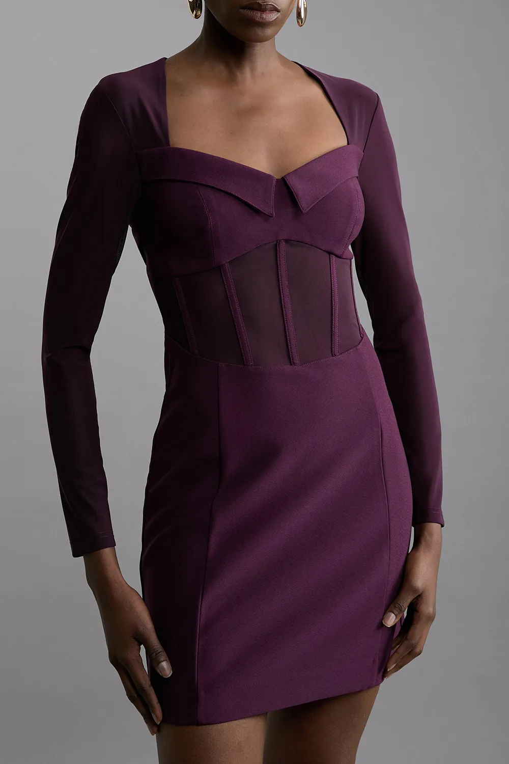 Scuba Crepe And Power Mesh Corset Detail Mini Dress