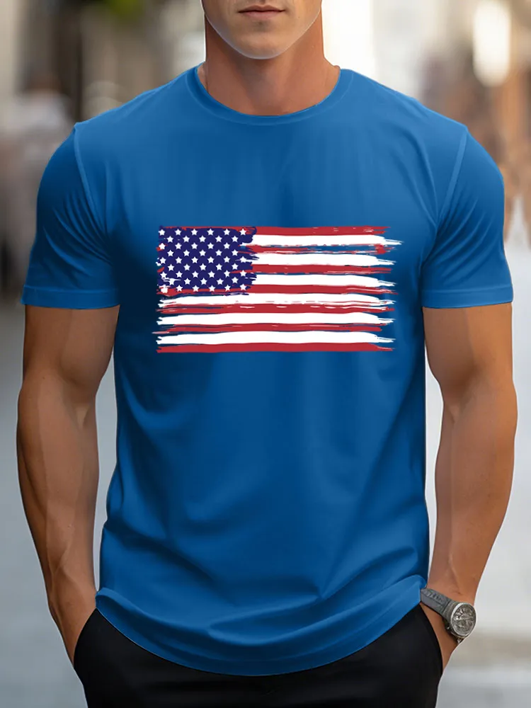 Man'S National Flag Print Round-Neck Short-Sleeved T-Shirt