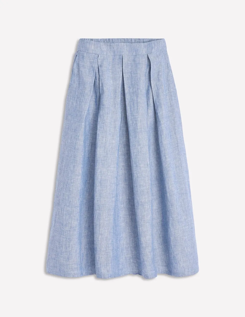Light Blue Denim Pleated Midi Skirt