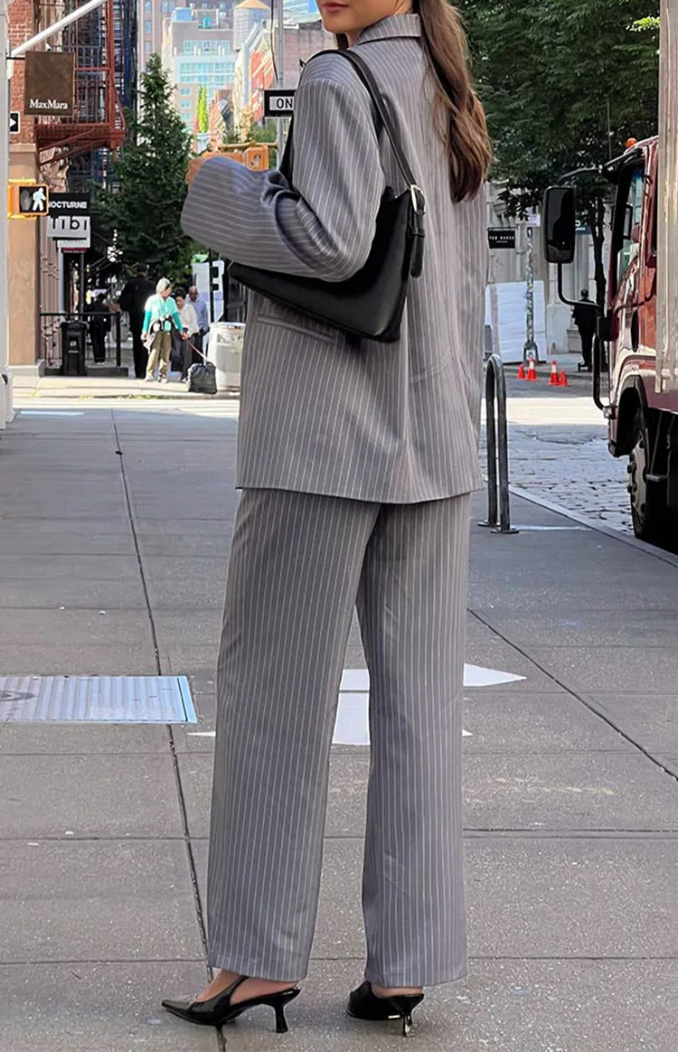 Gray Pinstripe Wide Leg Pants