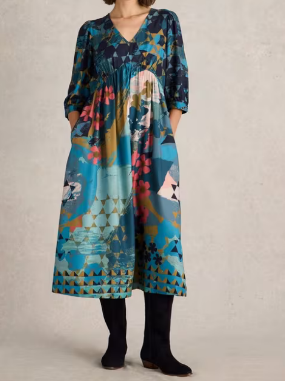 Midi Printed Dress In Teal Print