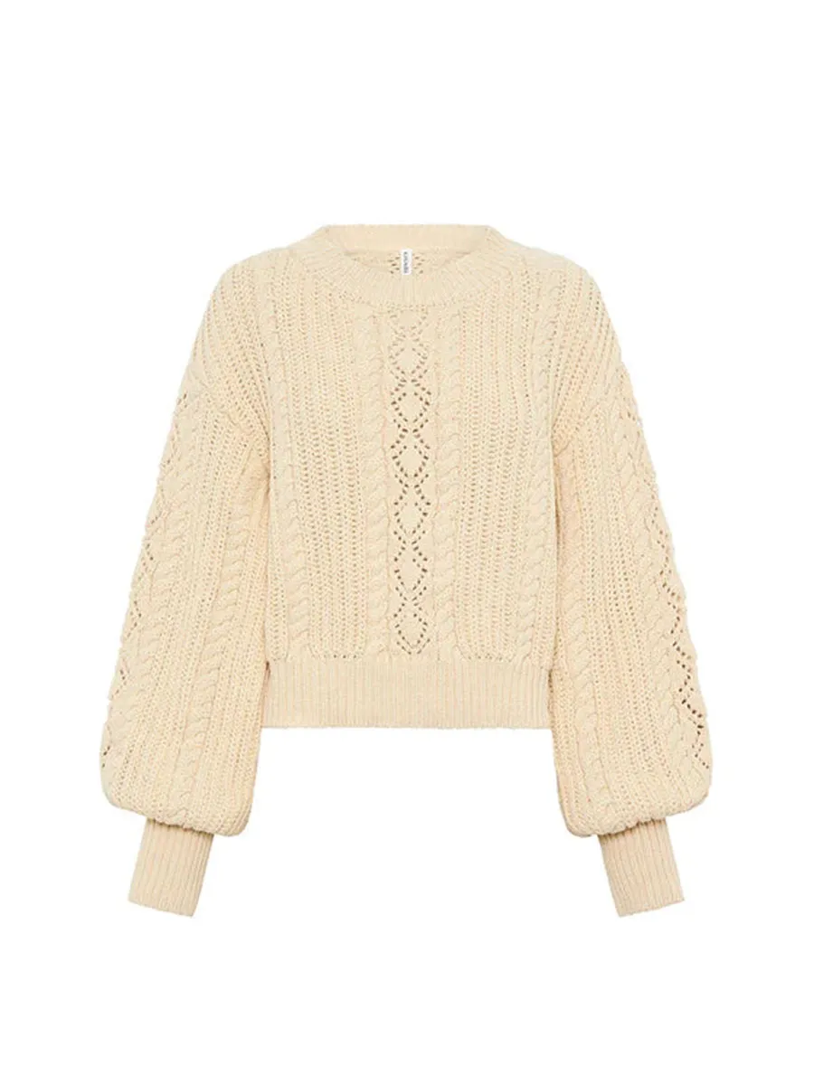 Lantern Sleeve Crochet Knit Sweater
