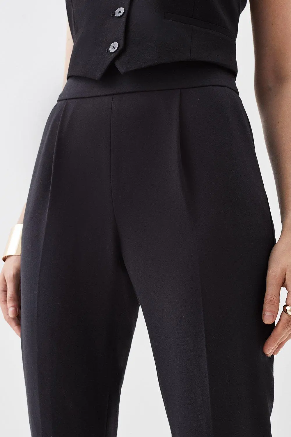 Casual Style Compact Stretch High Waist Tailored Trousers