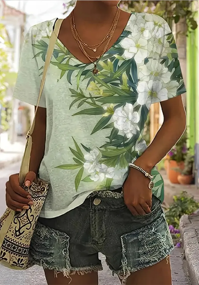 Women's Casual Floral and Plant Print T-Shirt