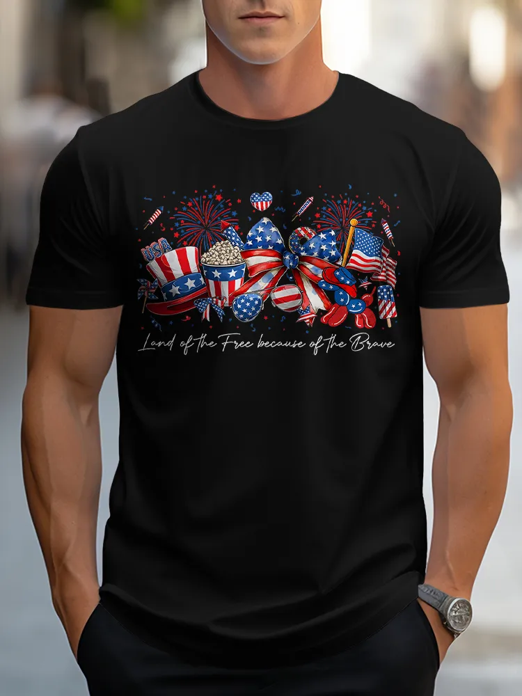 Man'S Land Of The Free Because Of The Brave Round-Neck Short-Sleeved T-Shirt