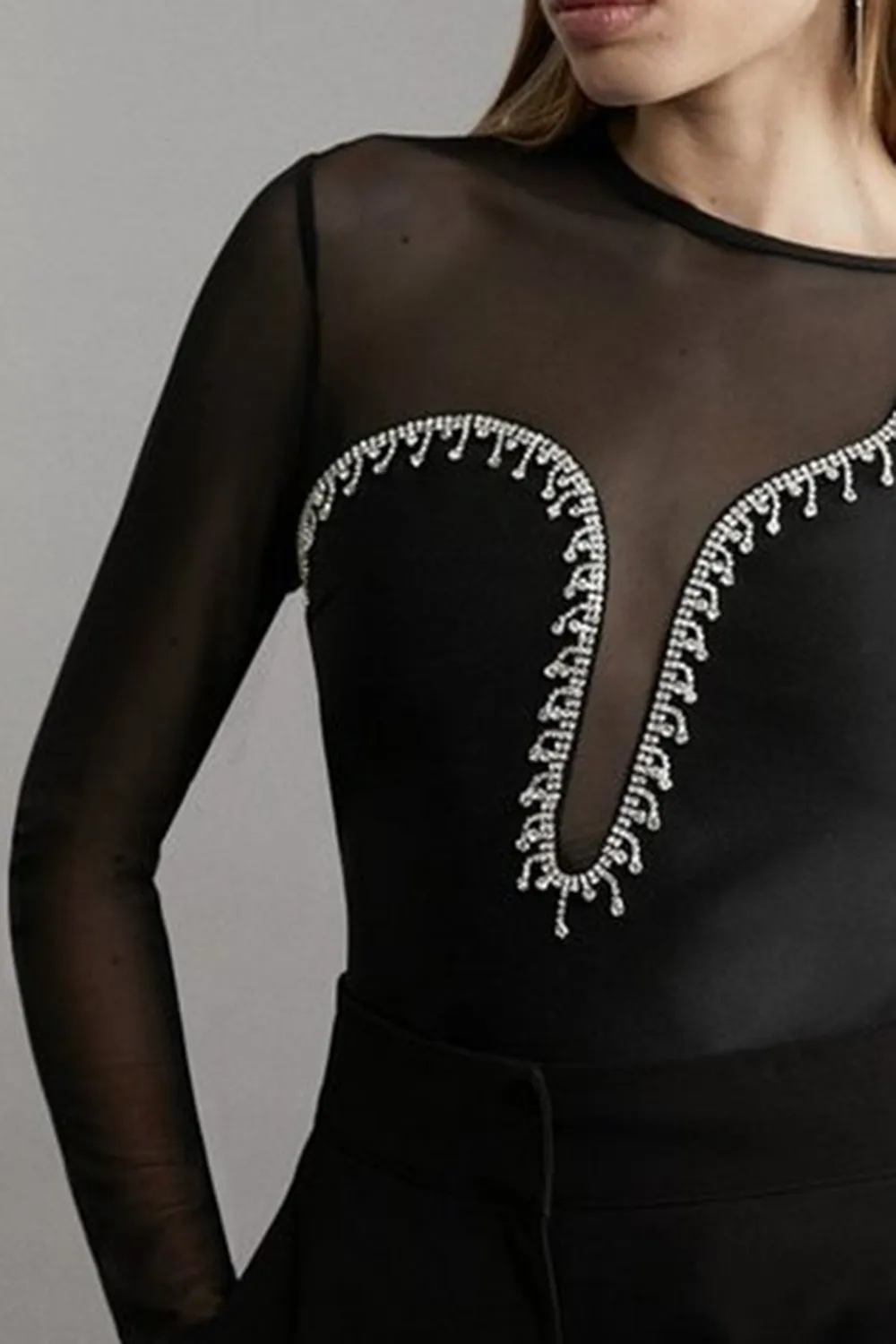 Mesh Detail Embellished Knit Top