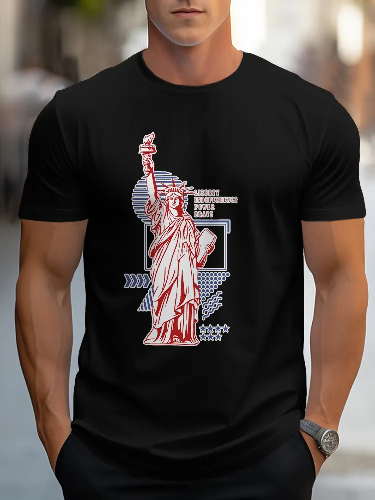 Man'S Liberty Independece Power Braye Round-Neck Short-Sleeved T-Shirt