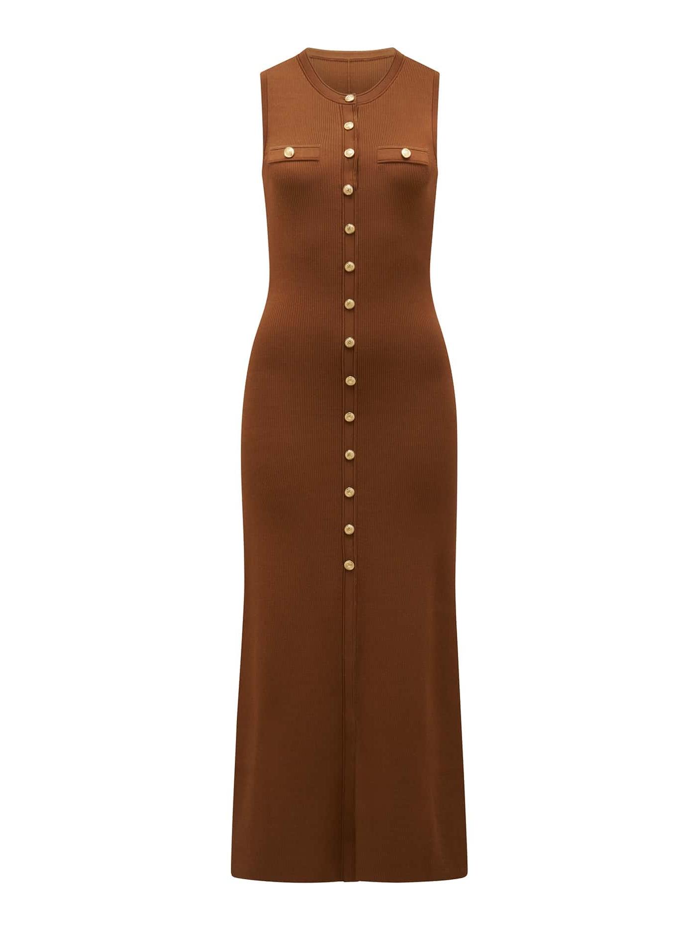 Khaki Button-Through Knit Dress