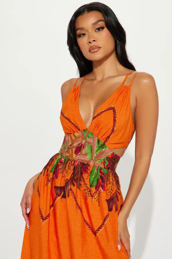 Gracelyn Tropical Maxi Dress - Orange/combo