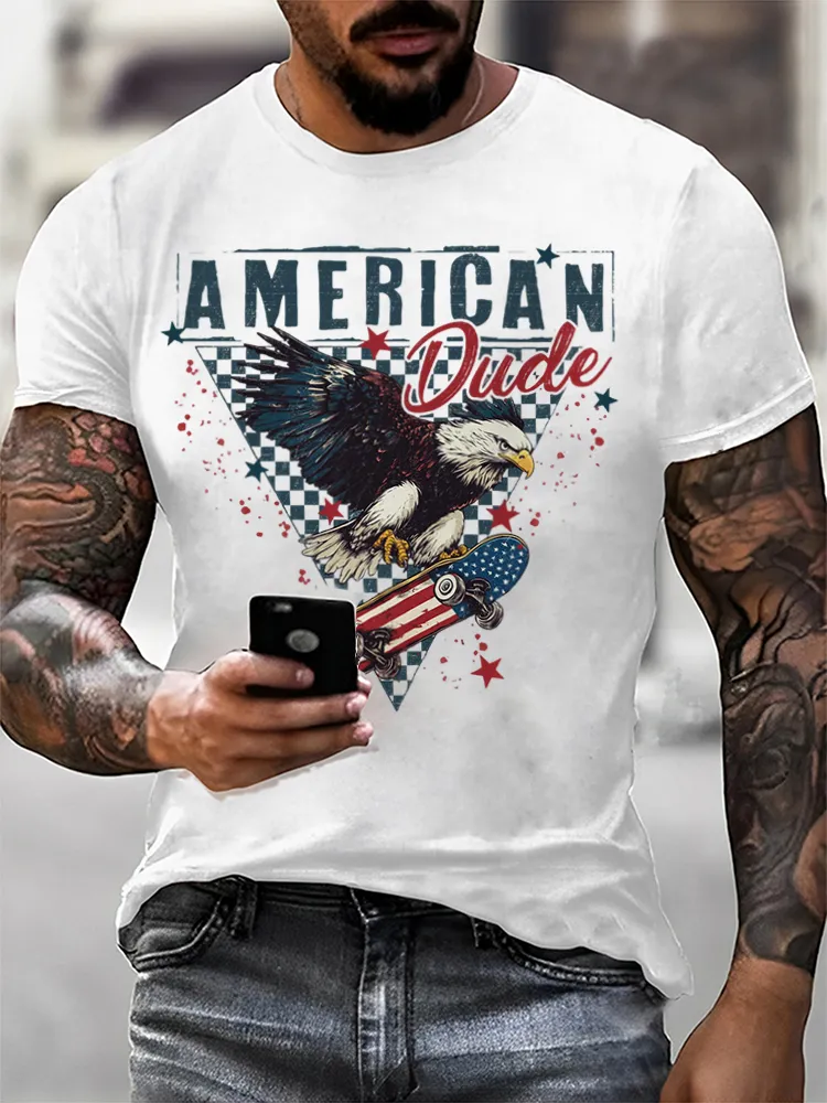 Man'S Independence Day Print Round-Neck Short-Sleeved T-Shirt
