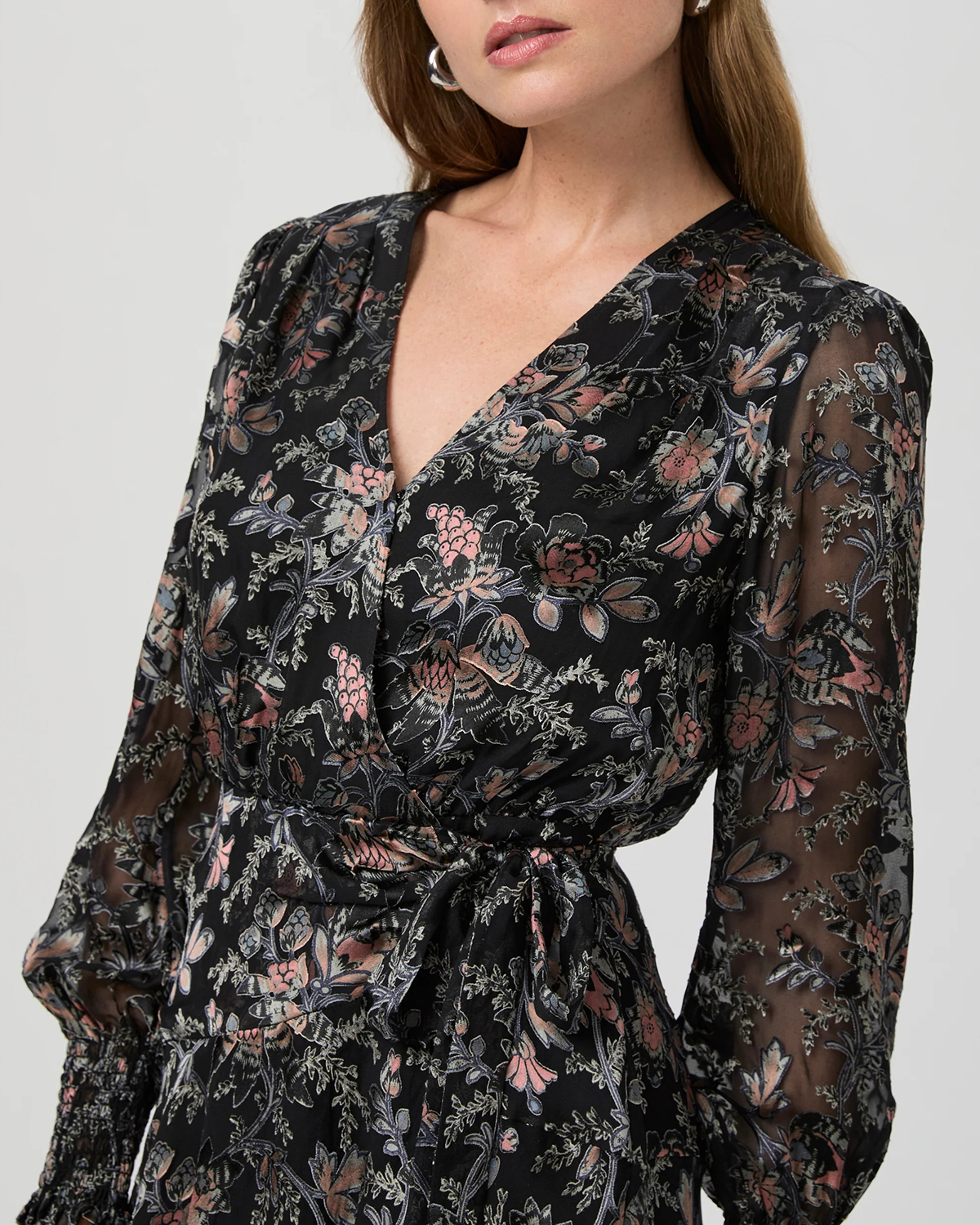 Black And Pink Floral Print Wrap Mini Dress