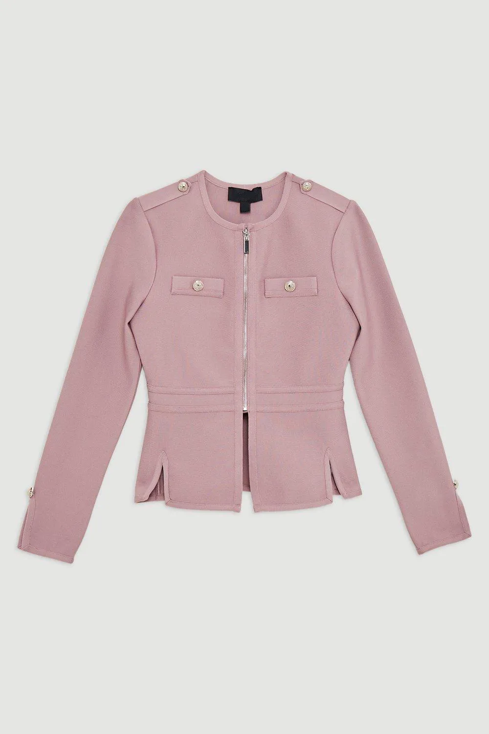 Military Contrast Piping Knit Split Hem Jacket