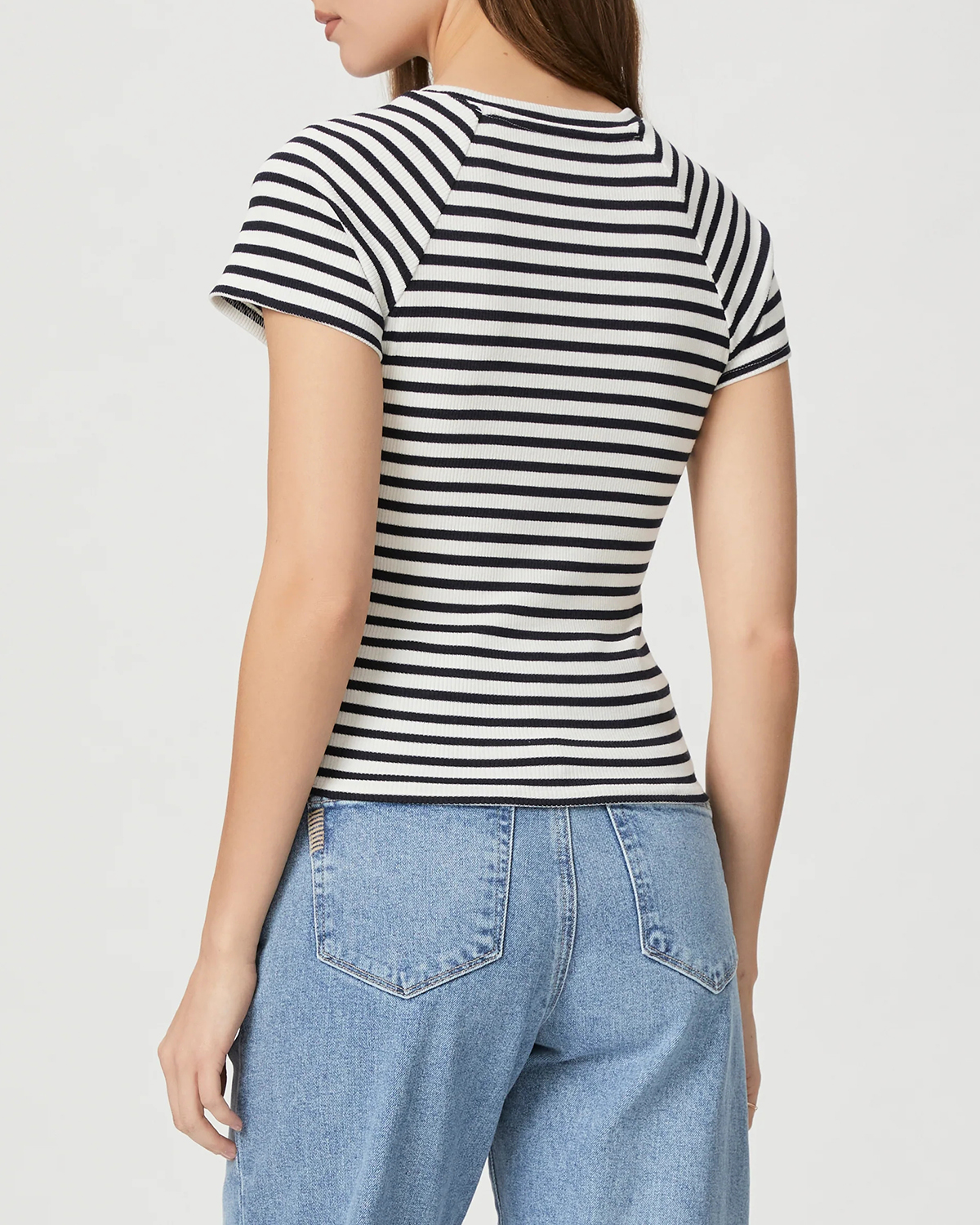 Black And White Striped Crew Neck Tee