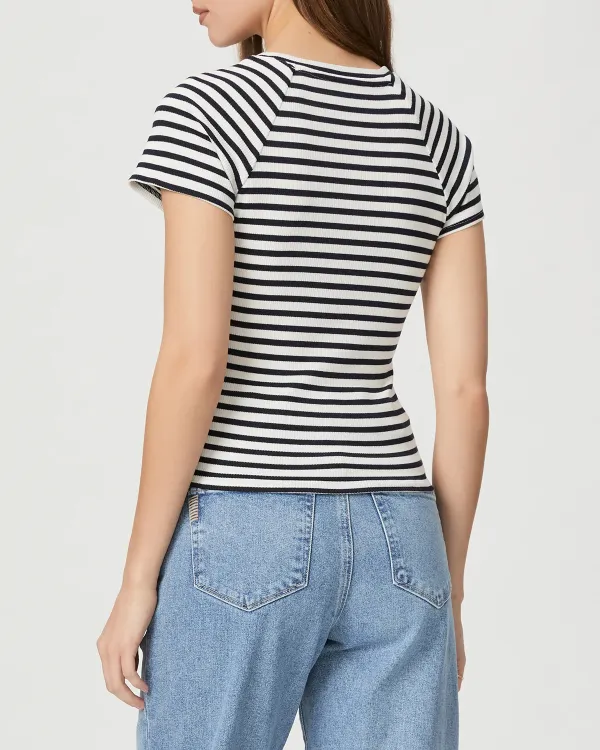 Black And White Striped Crew Neck Tee