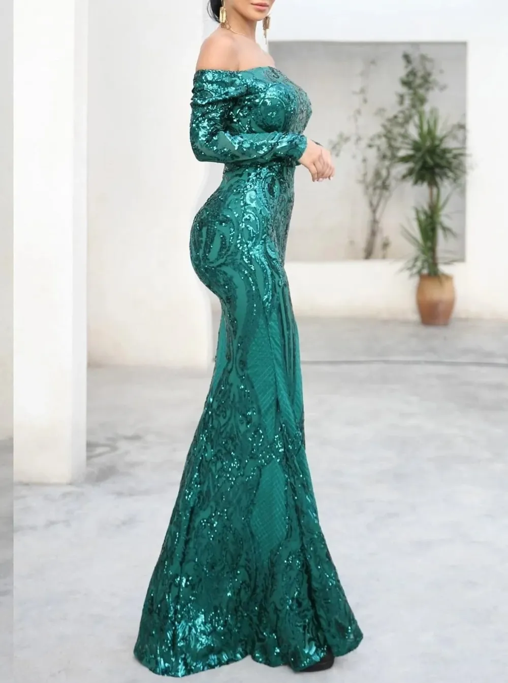Off Shoulder Sequin Prom Dress
