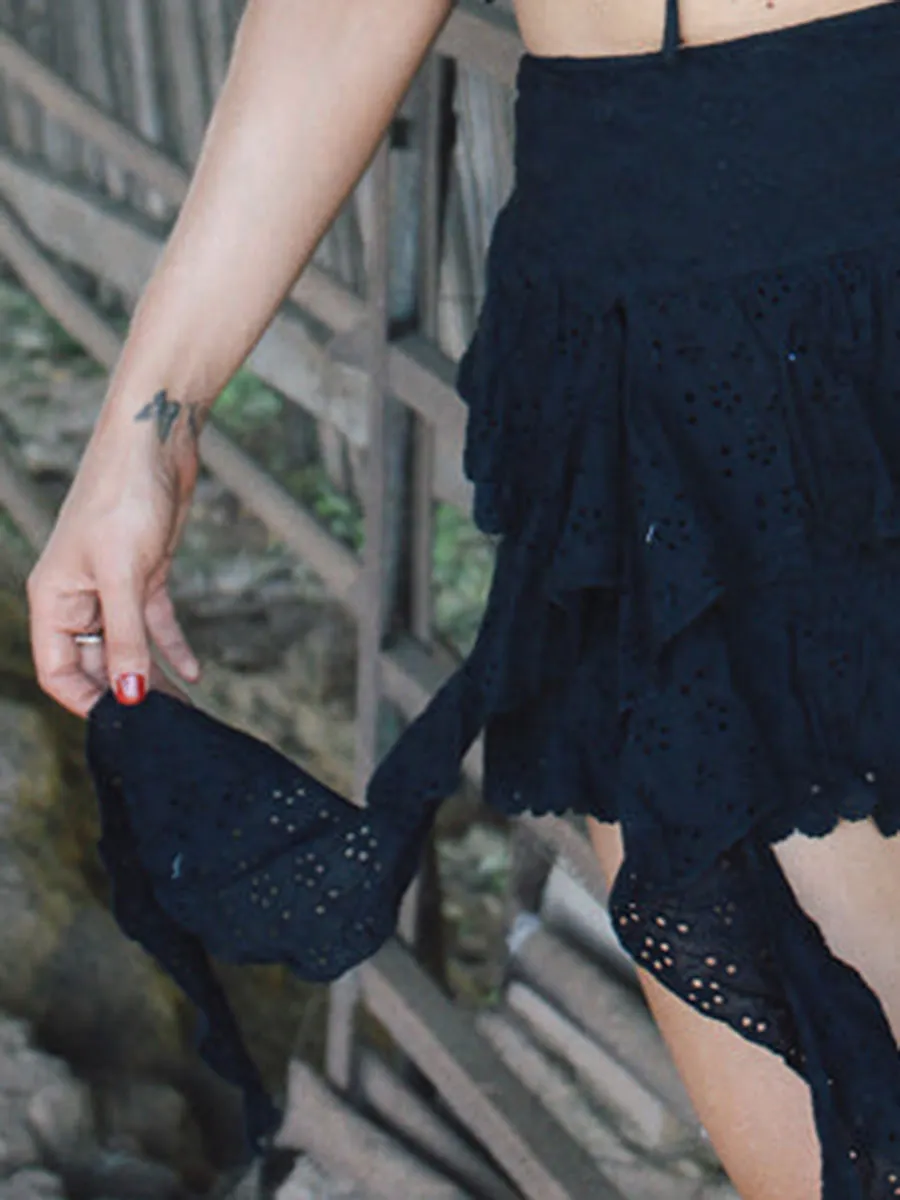 Black Crochet Layer Asymmetric Hem Skirts