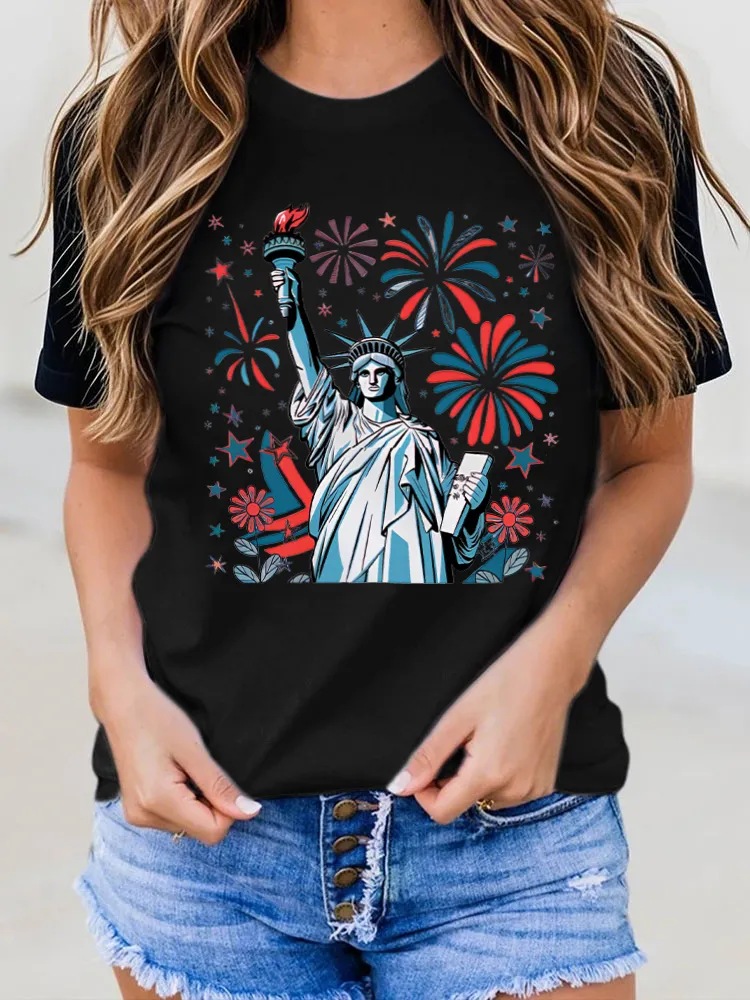 USA Print Round-Neck Short-Sleeved T-Shirt