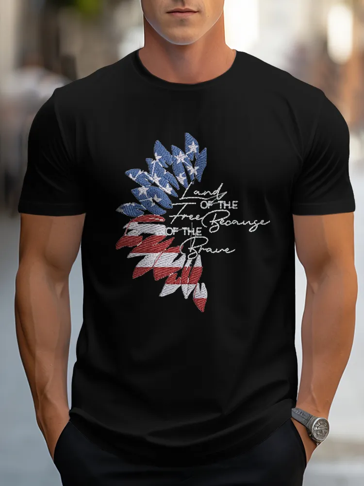Man'S Land Of The Free Because Of The Brave Round-Neck Short-Sleeved T-Shirt