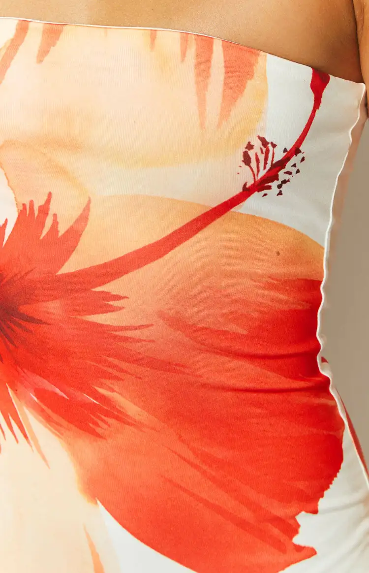 White and Orange Floral Tube Dress