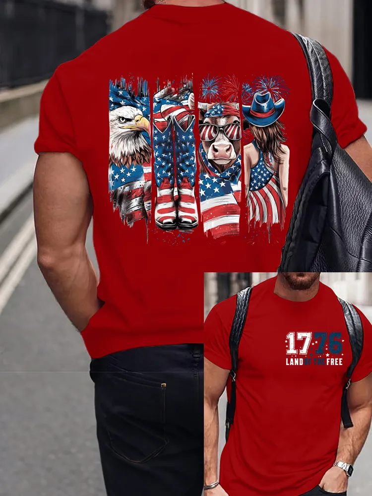 Men's Land Of The Free 1776 Round-Neck Short-Sleeved T-Shirt