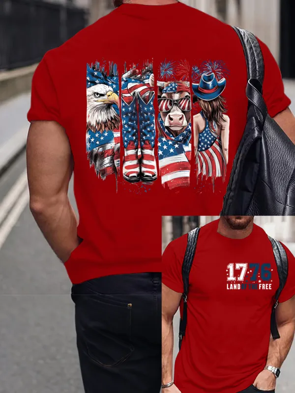 Men's Land Of The Free 1776 Round-Neck Short-Sleeved T-Shirt