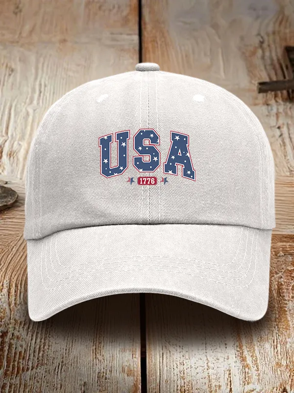 USA 1776 Print Washed Baseball Cap