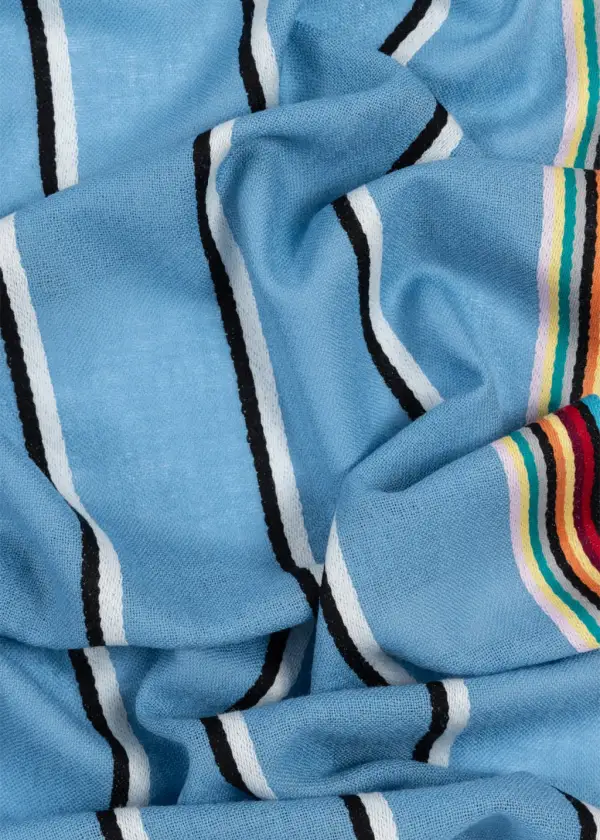 Sky Blue Artist Striped Edge Wool Scarf
