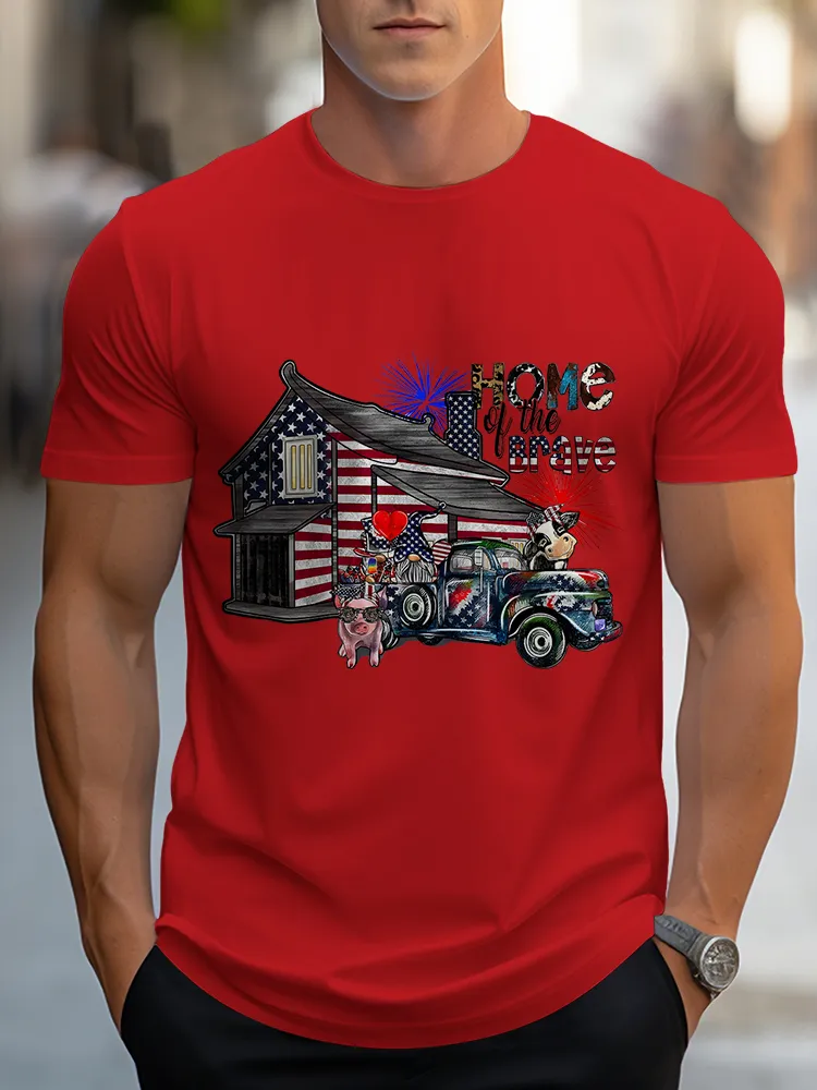 Man'S Home Of The Brave Round-Neck Short-Sleeved T-Shirt
