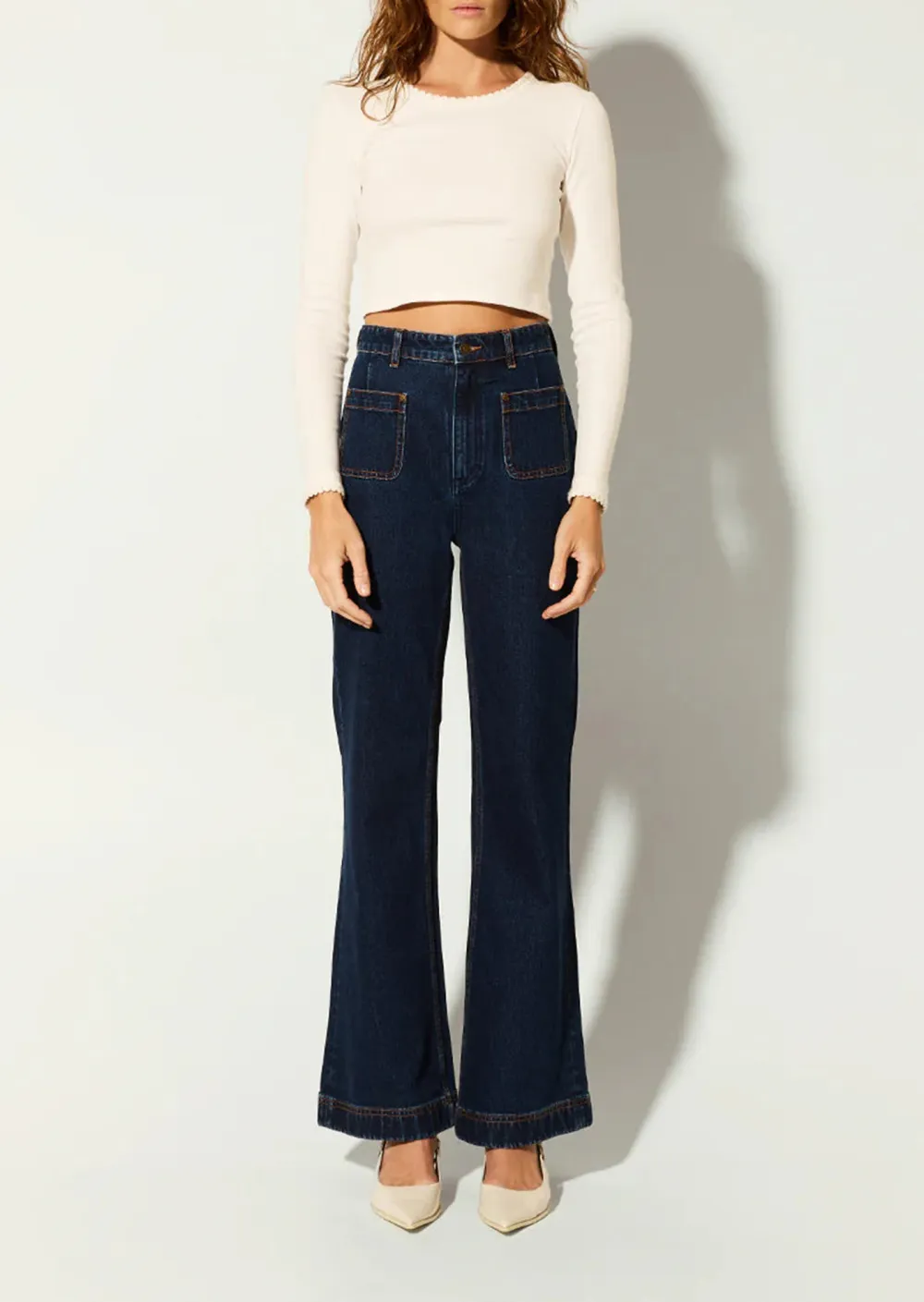 Cropped Long Sleeve Round Neck Top