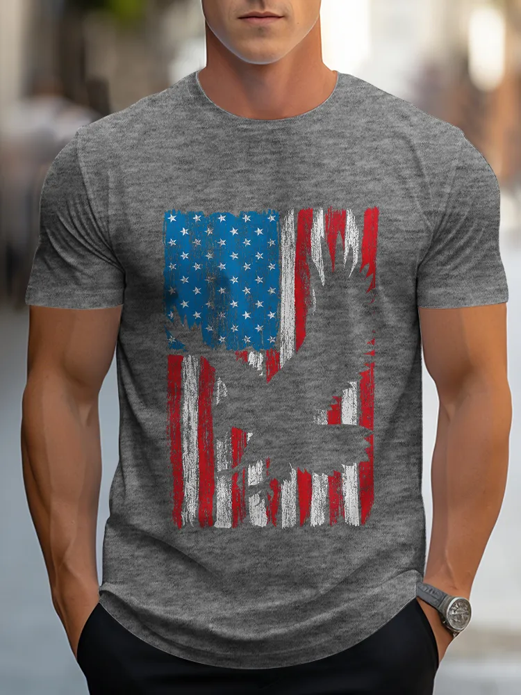 Man'S The Stars And Stripes And The Eagle Round-Neck Short-Sleeved T-Shirt