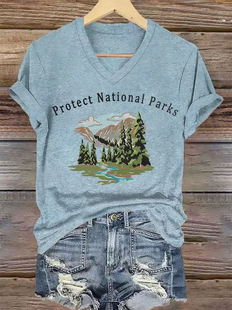 Woman'S Protect National Parks V-Neck Short-Sleeve T-Shirt