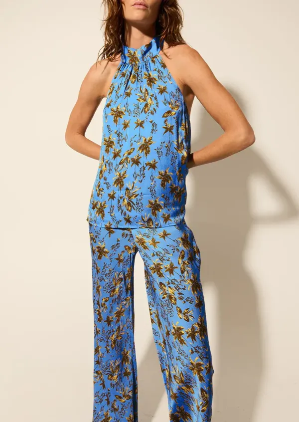 Blue Floral Wide Leg Pants