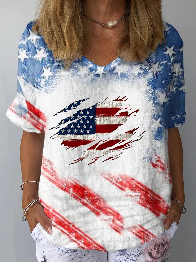 Women'S Independence Day V-Neck Short-Sleeve Shirt