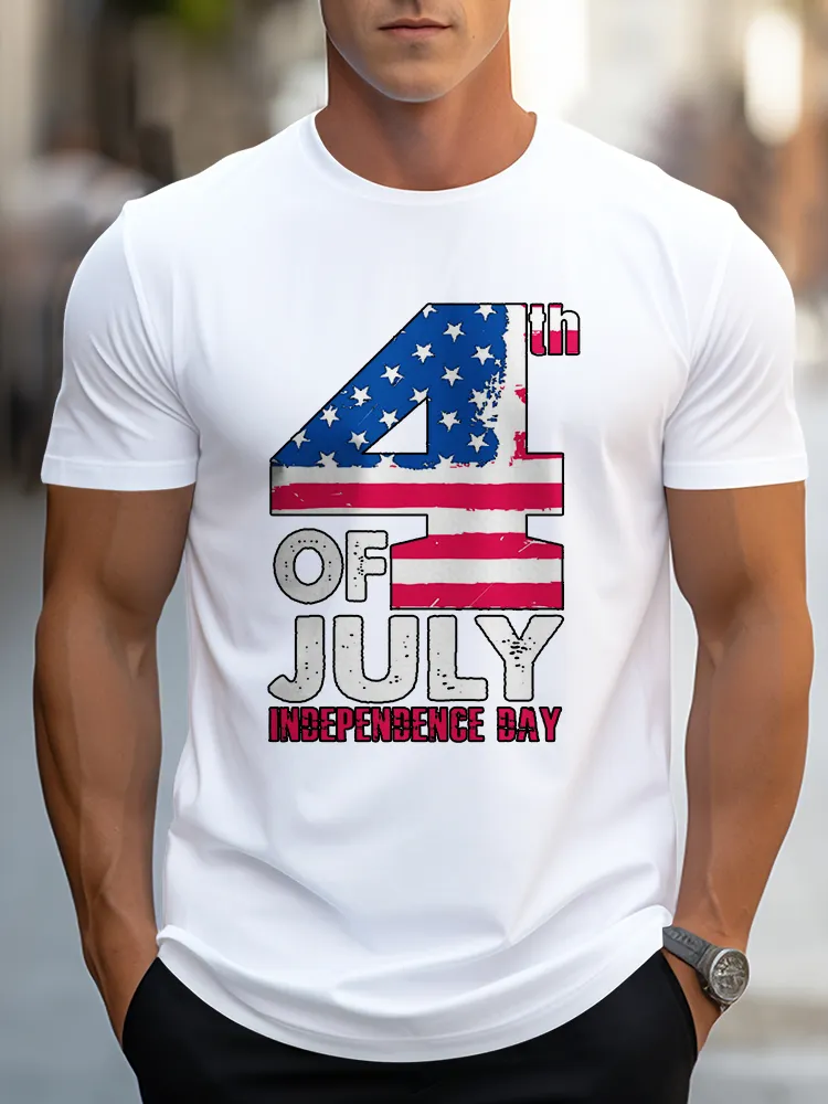 Man'S 4Th Of July Independence Day Round-Neck Short-Sleeved T-Shirt
