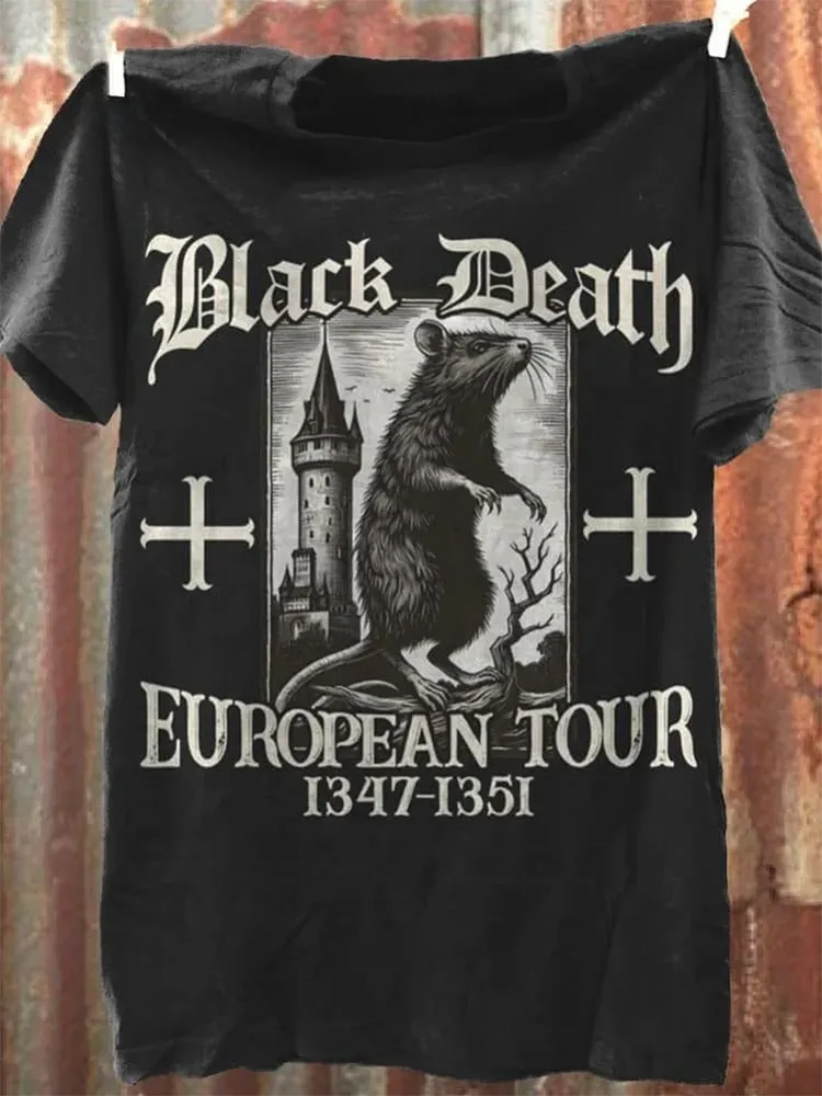 T-Shirt Black Death European Tour 1347-1351 Round-Neck Short-Sleeved T-Shirt