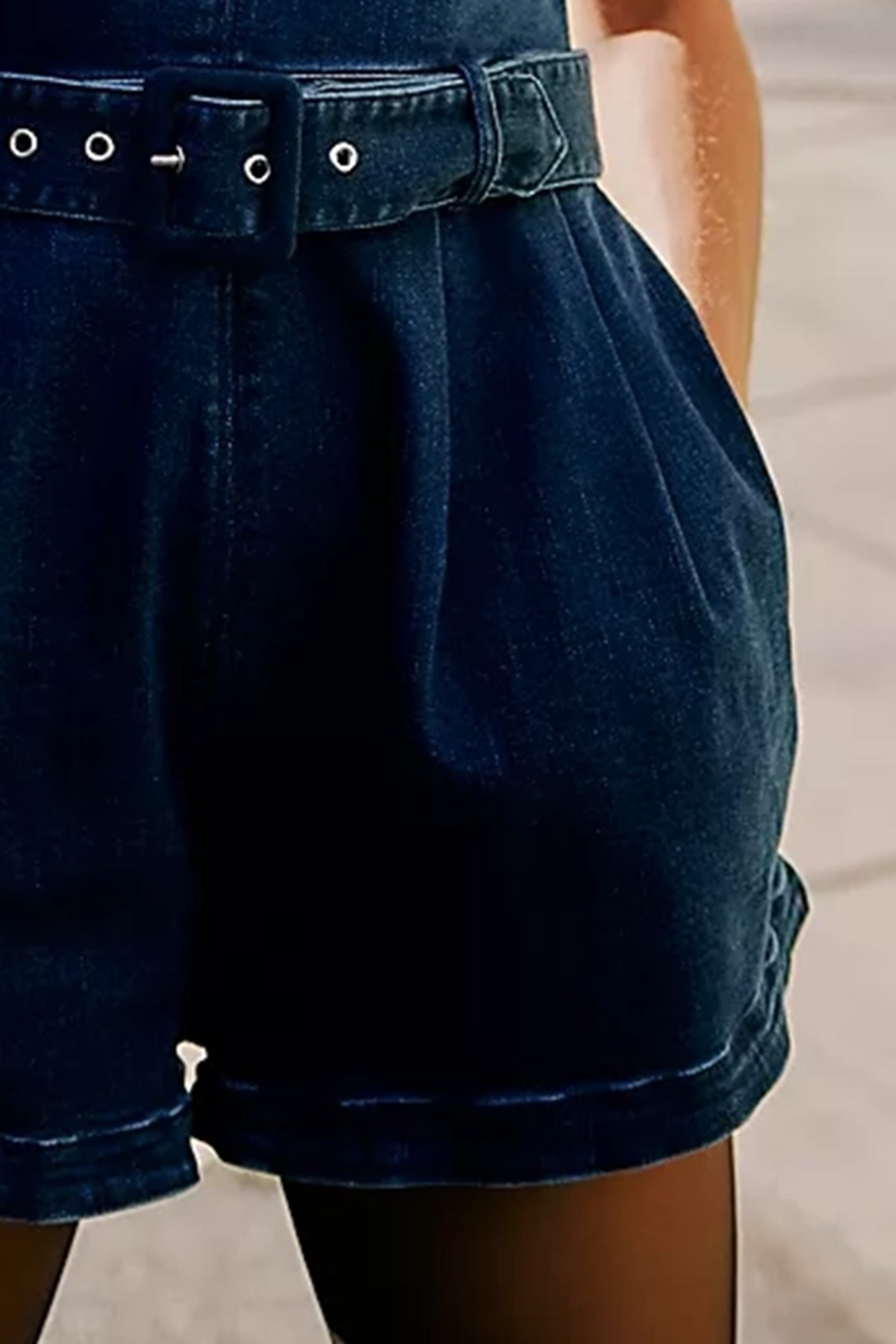 Short Sleeve Belted Denim Romper