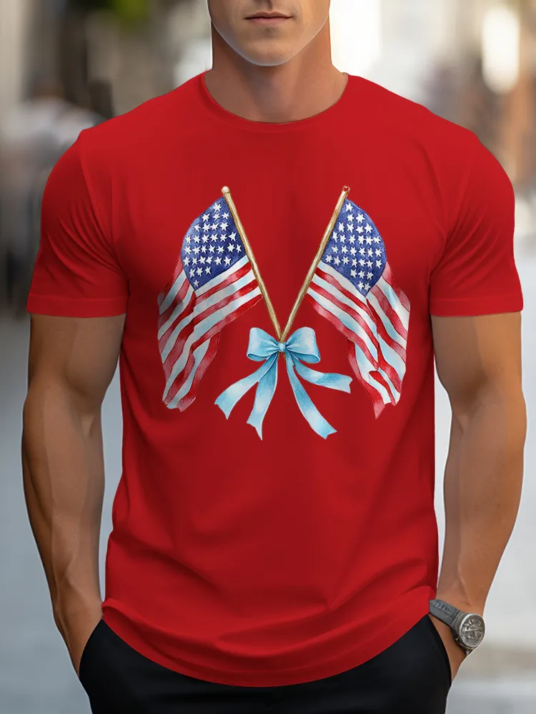 Man'S The Stars And Stripes Bow Round-Neck Short-Sleeved T-Shirt