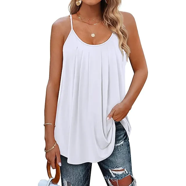 Women's Tank Top Camisole Plain Black White Light Green Sleeveless Casual Hawaiian Basic Round Neck Regular Fit