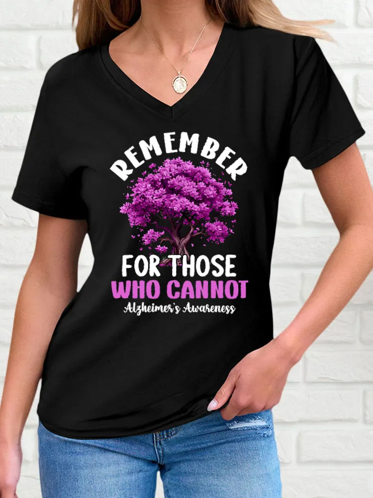 Women'S V-Neck T-Shirt Remember For Those Who Cannot Alzheimer'S Awareness Prints