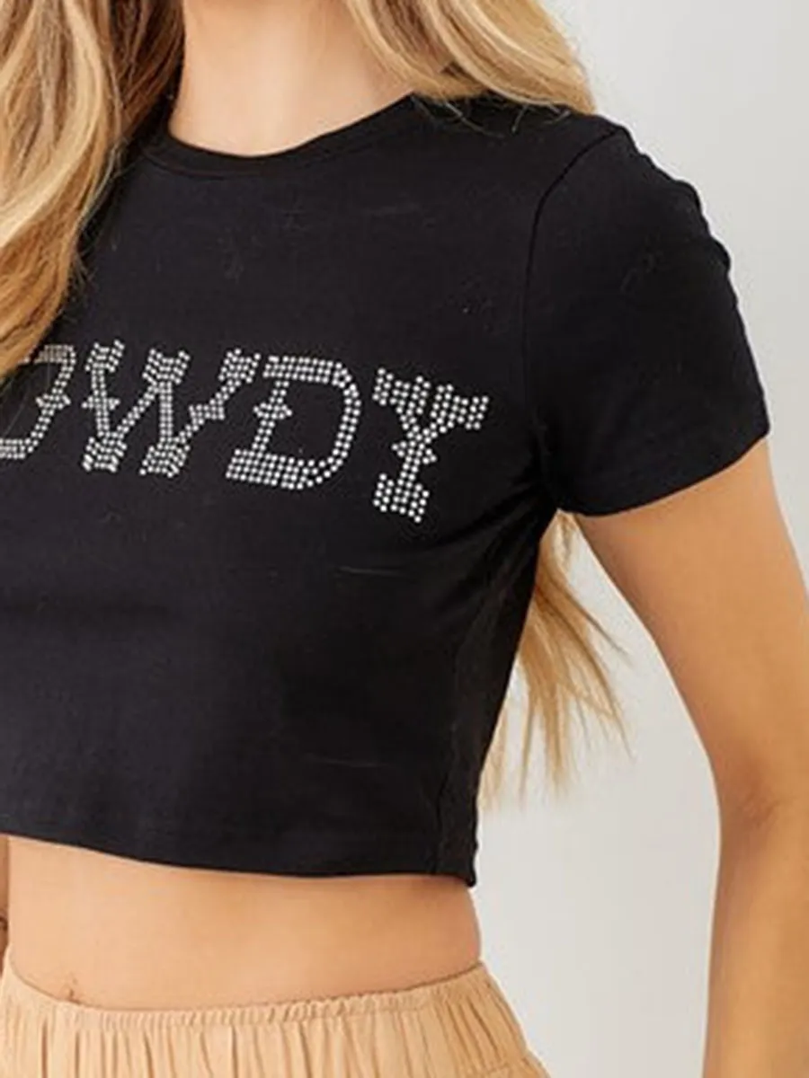 Rhinestone Crop Black Tee
