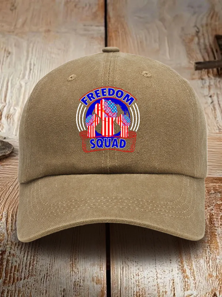 Freedom Squad Print Washed Baseball Cap
