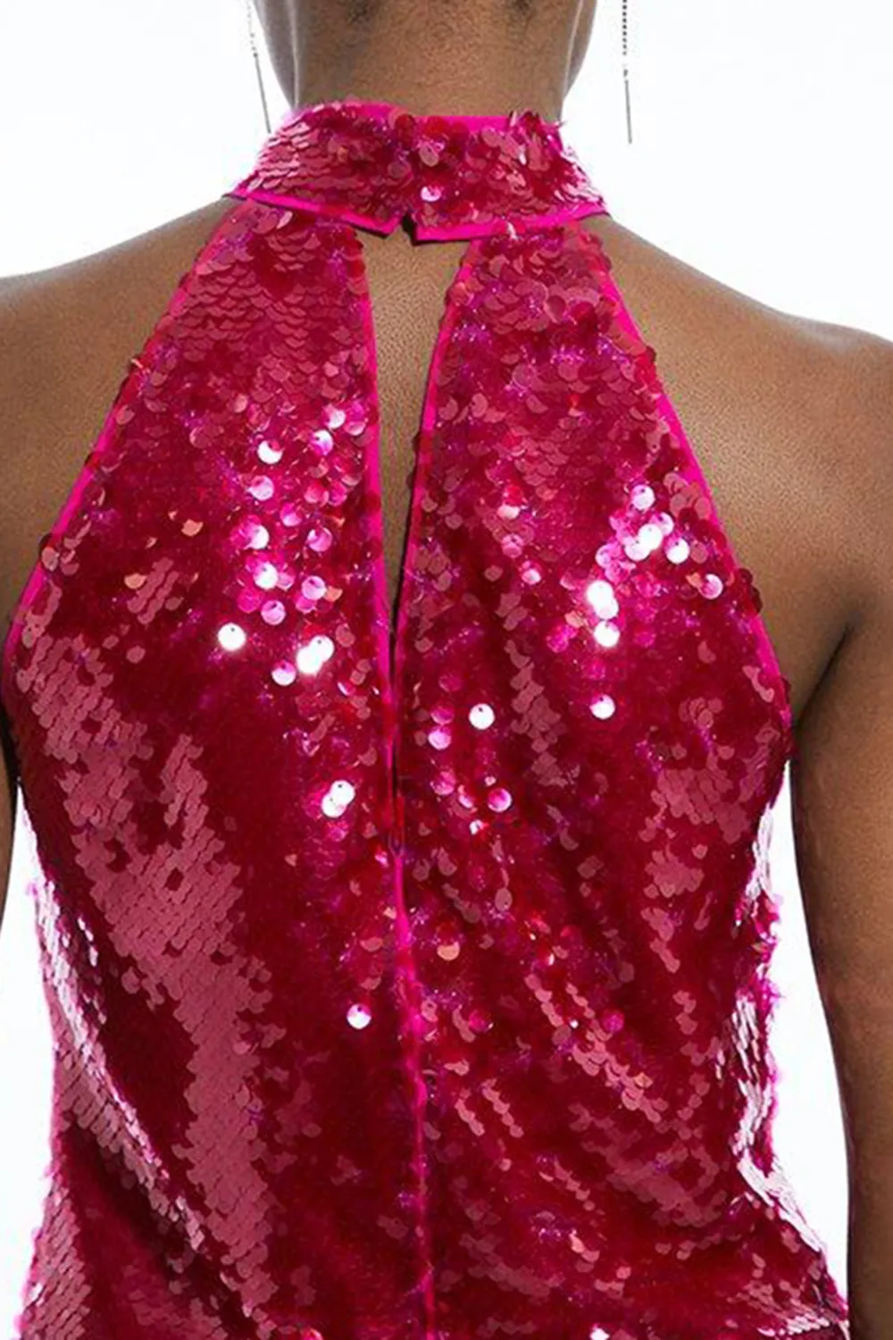 Layered Sequin Woven Halter Top
