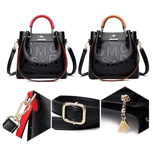 Women's Handbag Shoulder Bag Bucket Bag PU Leather Daily Holiday Pendant Zipper Large Capacity Waterproof Lightweight Solid Color Yellow Red