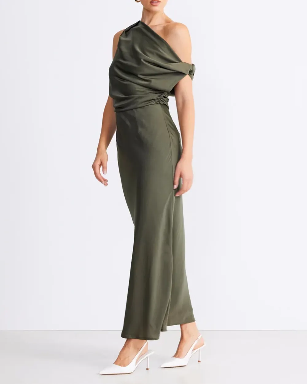 Off-shoulder Satin Maxi Dress