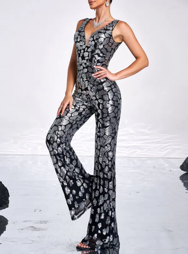 Sleeveless Cutout Sequin Jumpsuits