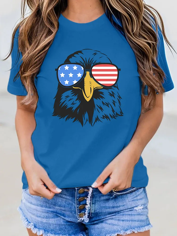 Star Striped Eagle Patriotic Style T-Shirt Round-Neck Short-Sleeved T-Shirt