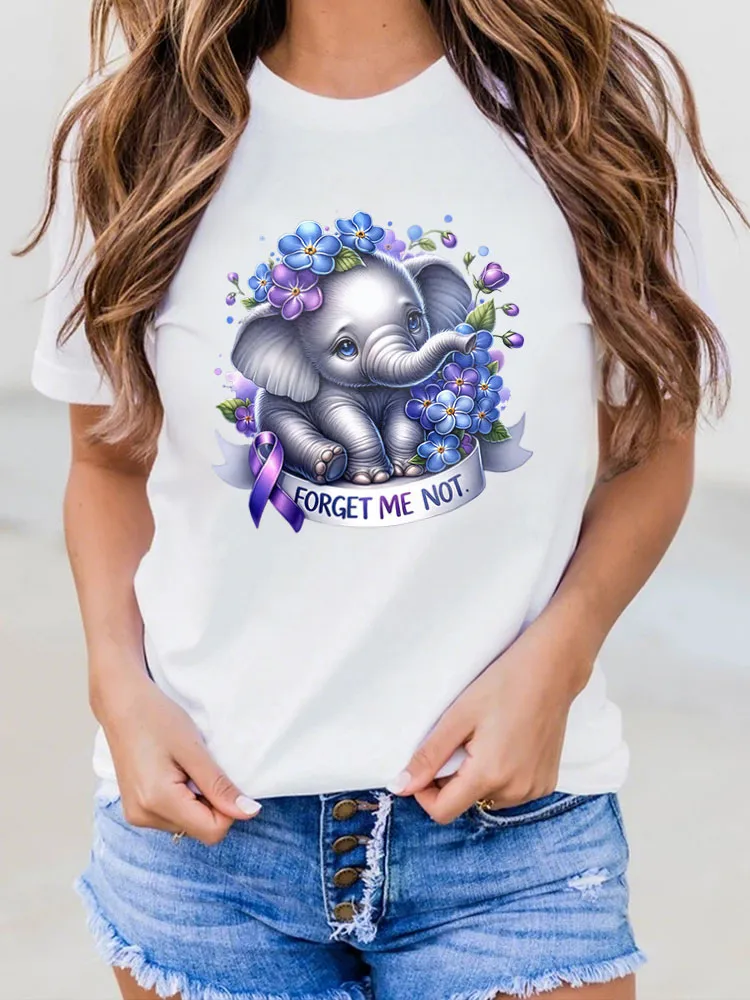 Women'S Round-Neck T-Shirt Forget Me Not Alzheimer'S Awareness Prints